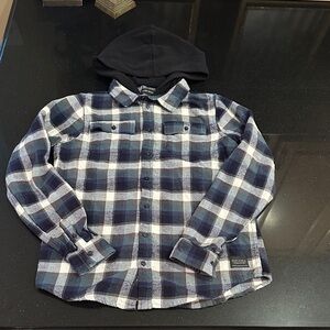 Silver Jeans Green and Blue Plaid Flannel Hooded Shirt (Boys XL)